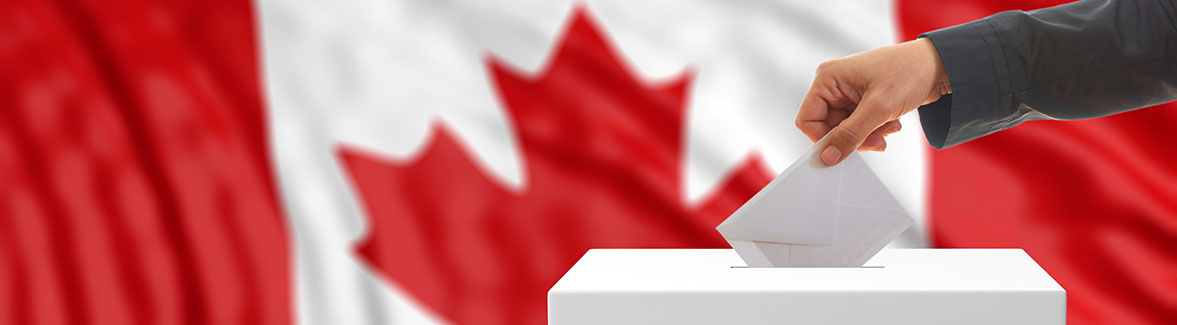 Voter on a Canada flag background. 3d illustration - stock photo